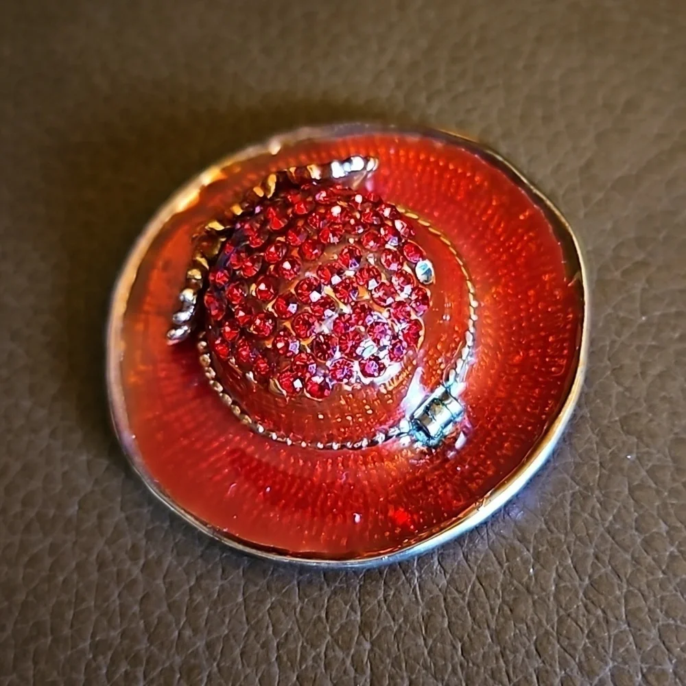 3/$30 Vintage Red Hat Enamel Crystal Trinket Box